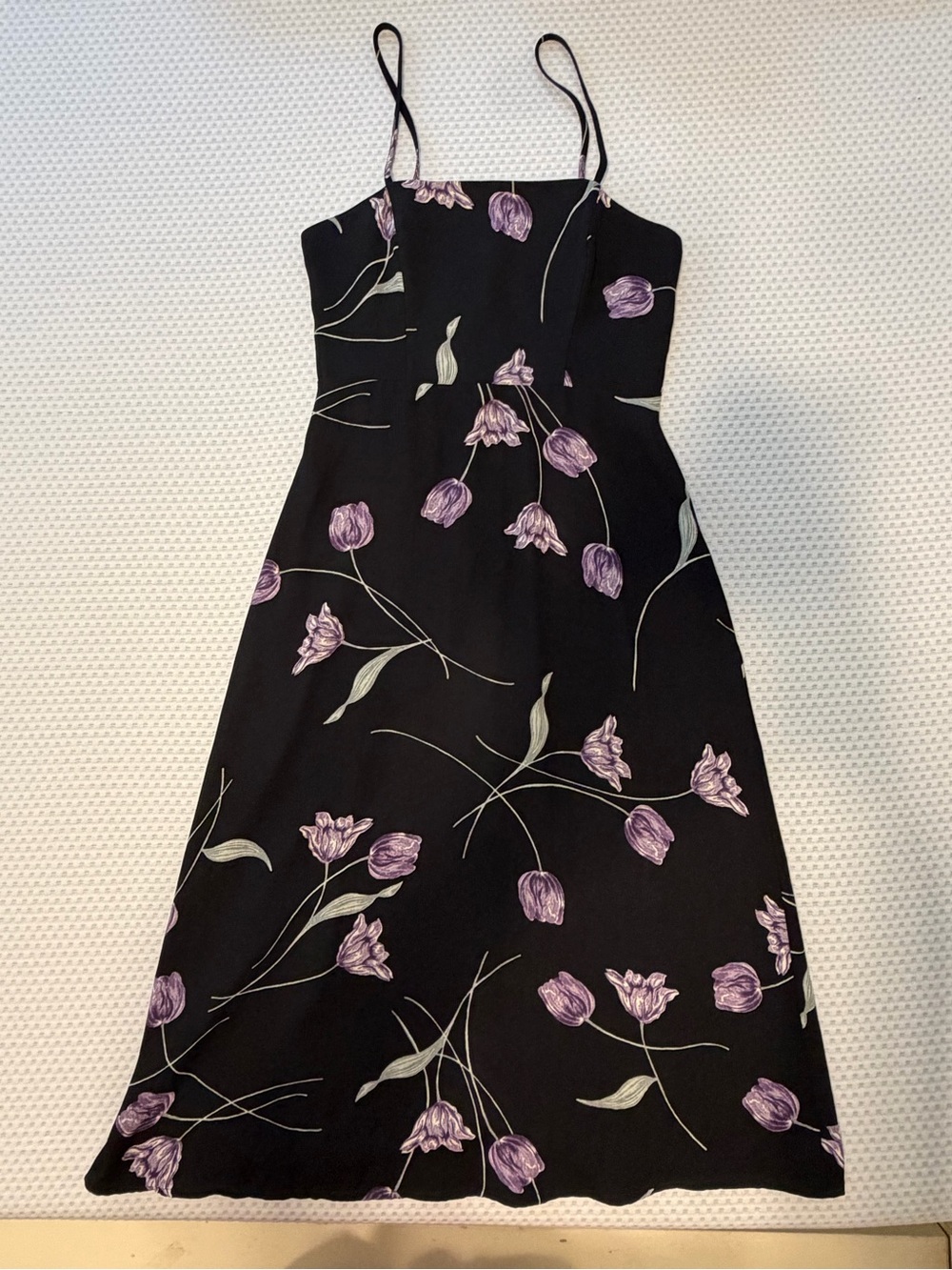 Kimchi Blue - Black Midi Slip Dress with Lavender Floral Print